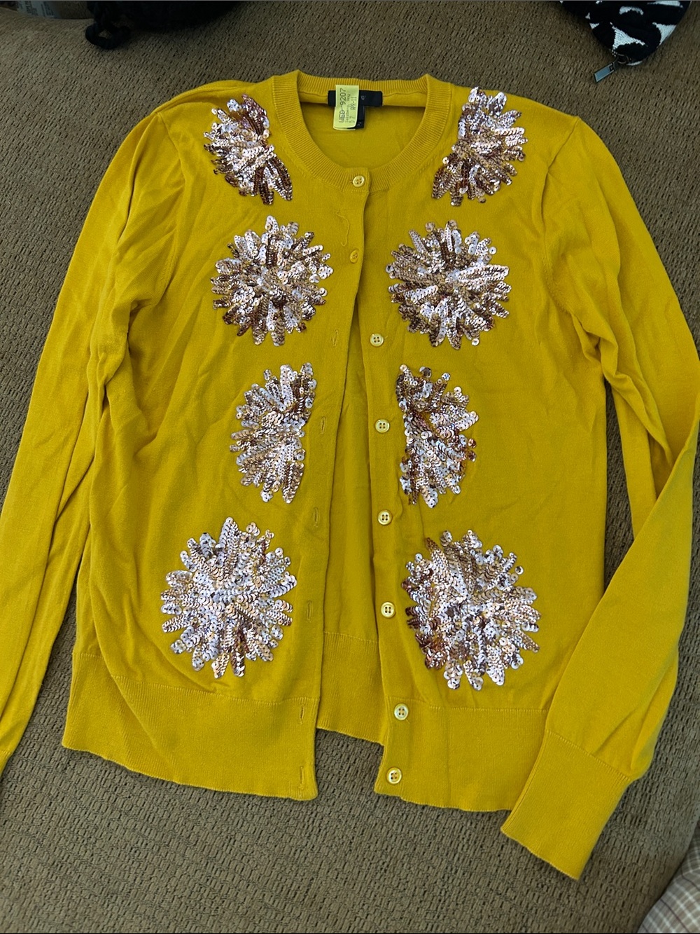 Yellow Sequin Floral Cardigan Sweater - Brand Unknown